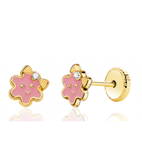 Boucles D'oreilles Fille En Or Jaune 18 Carats Avec Perles De Culture - Poids 1,85g, Fermoir à Pression, Neuves