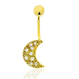 Piercing nombril or jaune 18 carats et  zirconiums "croissant de lune"