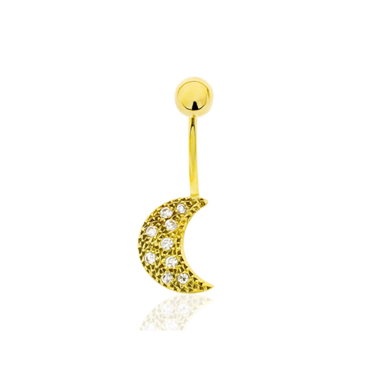 Piercing nombril or jaune 18 carats et  zirconiums "croissant de lune"