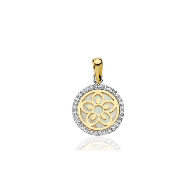 Pendentif or jaune 18 carats et zirconiums "fleur"