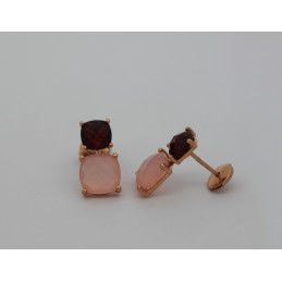 Boucles d'oreilles calcédoine et grenat et or rose 18 carats