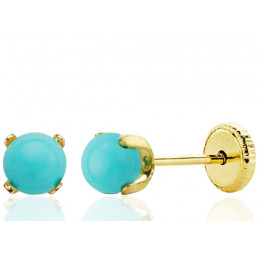 Boucles d'oreilles or jaune 18 carats et turquoise 4 mm