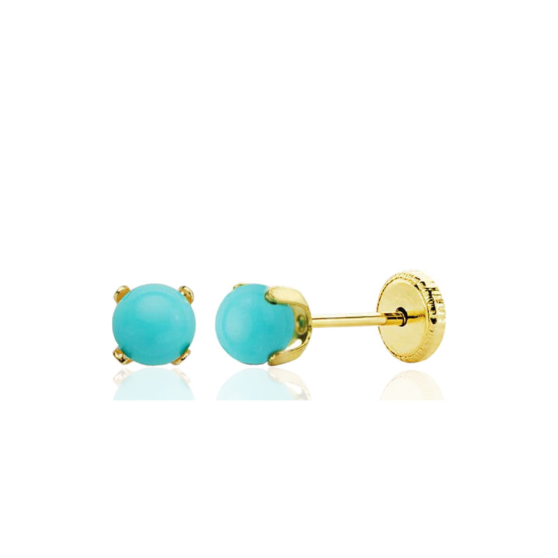 Boucles d'oreilles or jaune 18 carats et turquoise 4 mm