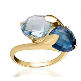 Bague or jaune 18 carats, topaze bleue et topaze Blue London