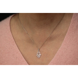 Pendentif "Main de Fatma" or blanc 9 ou 18 carats
