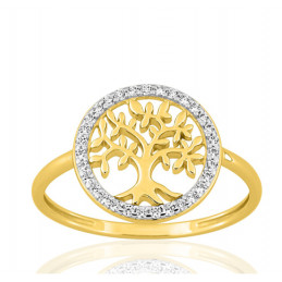 Bague or jaune 18 carats et zirconiums "arbre de vie"