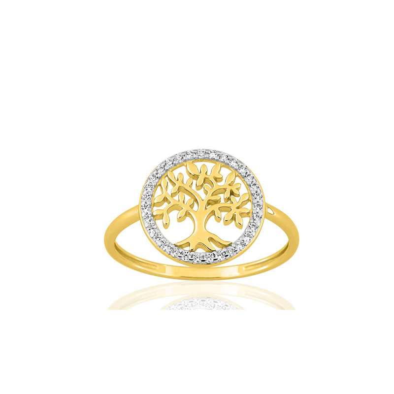 Bague or jaune 18 carats et zirconiums "arbre de vie" Bague or jaune 18 carats et zirconiums "arbre de vie"