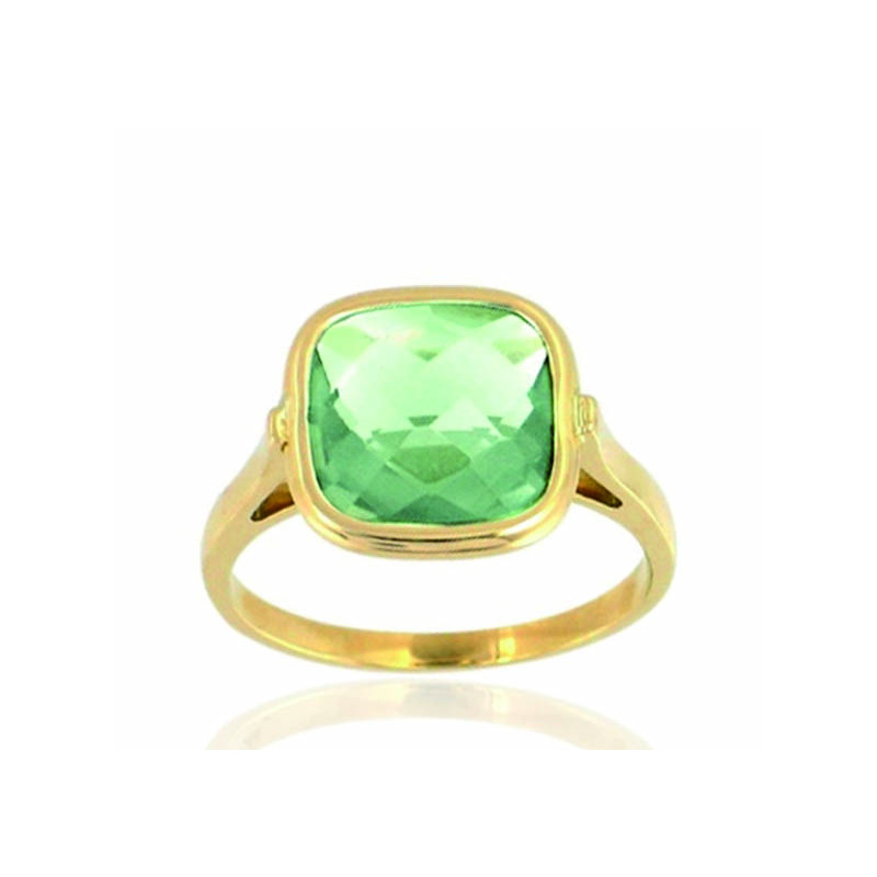 Bague or 18 carats et quartz vert 10 mm