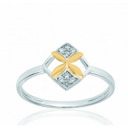 Bague argent, or et zirconiums "pétales d'or"