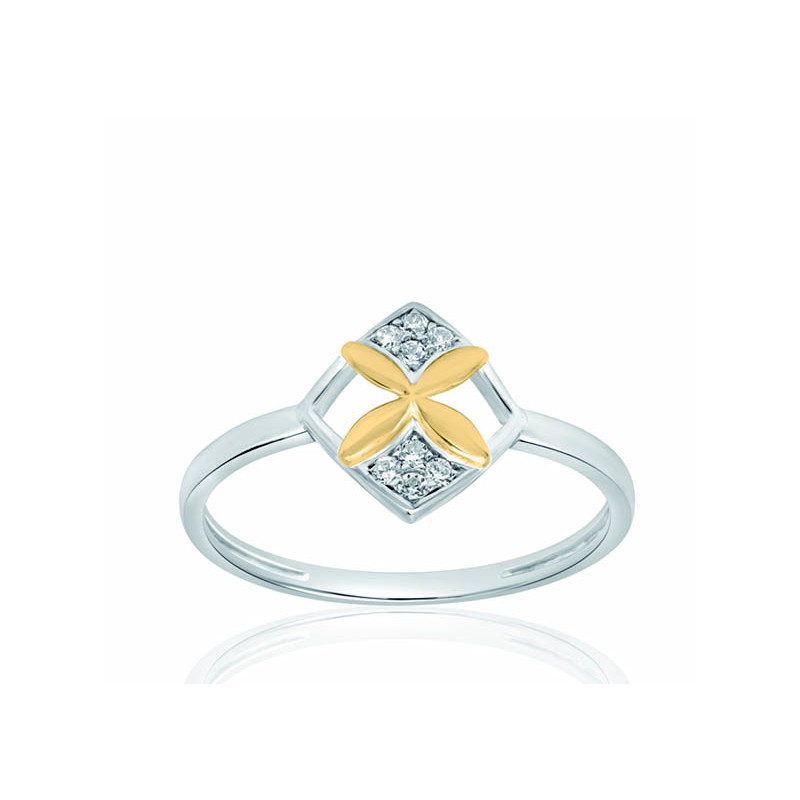 Bague argent, or et zirconiums "pétales d'or" Bague argent, or et zirconiums "pétales d'or"