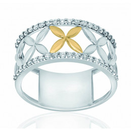 Bague argent, or et zirconiums "pétales d'or"