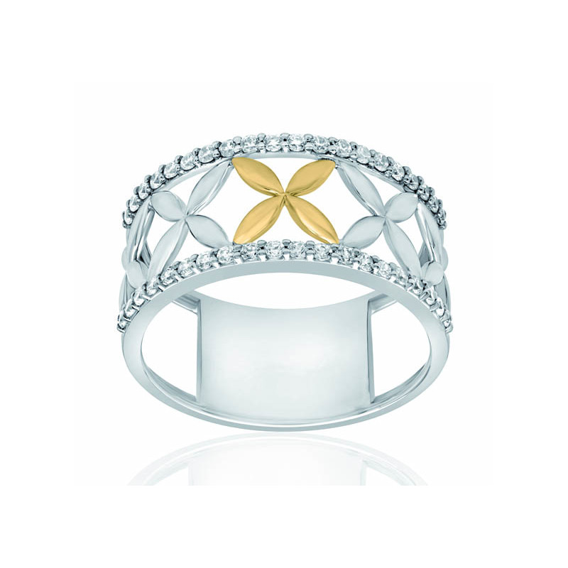 Bague argent, or et zirconiums "pétales d'or" Bague argent, or et zirconiums "pétales d'or"