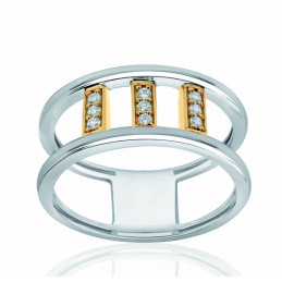 Bague argent, or et zirconiums