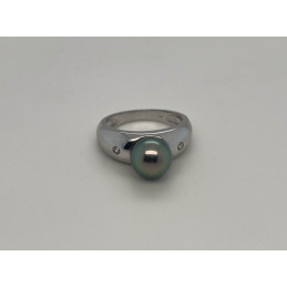 Bague argent, perle de Tahiti 9/10 mm et zirconiums
