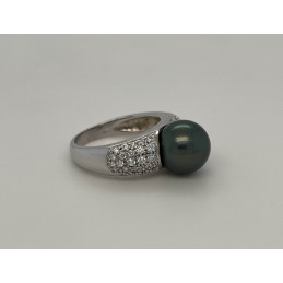 Bague argent, zirconiums et perle de Tahiti 8/9 mm