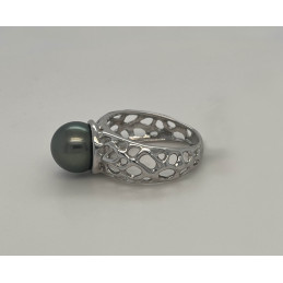 Bague argent et perle de Tahiti 9/10 mm