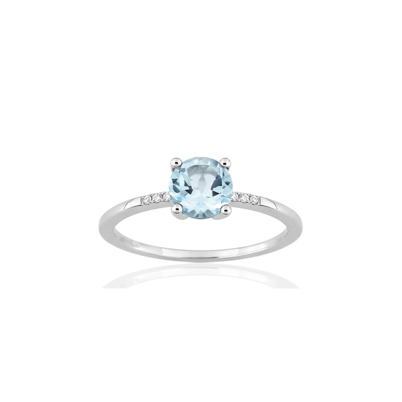 Bague or blanc 18 carats, topaze et diamant 0,02 carat