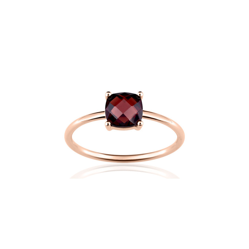 Bague or rose 18 carats et grenat 6 mm pour femme