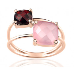 Bague or rose 18 carats et grenat et calcédoine pour femme