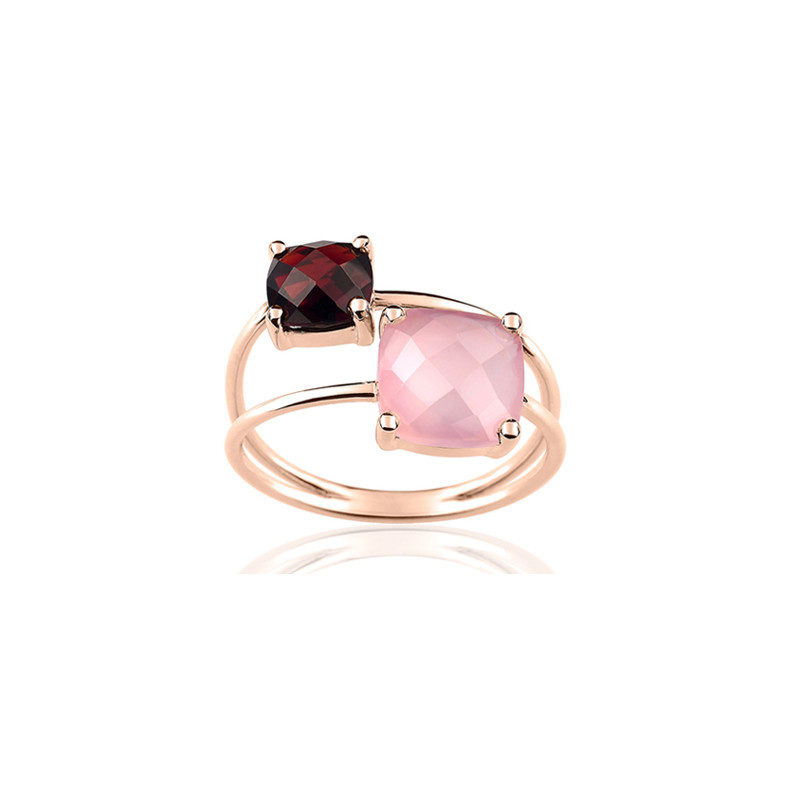 Bague or rose 18 carats et grenat et calcédoine pour femme