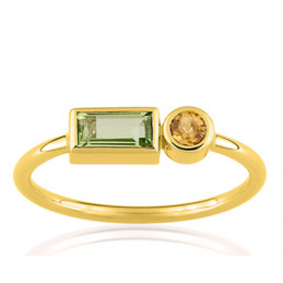 Bague or jaune 18 carats citrine et péridot pour femme