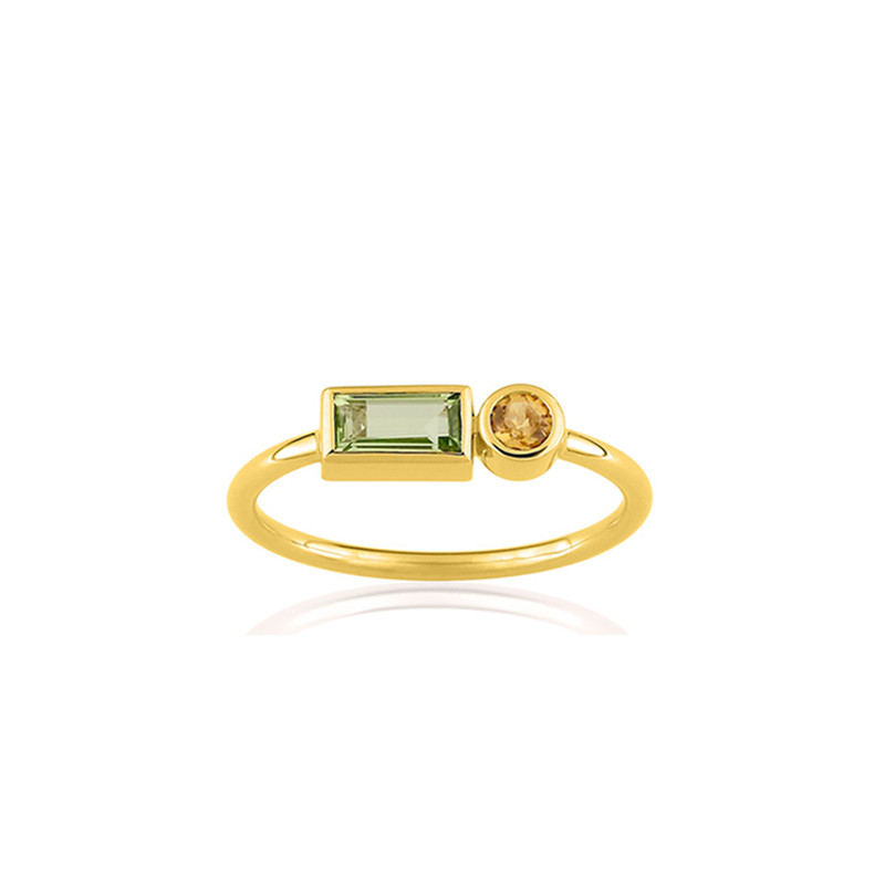 Bague or jaune 18 carats citrine et péridot pour femme
