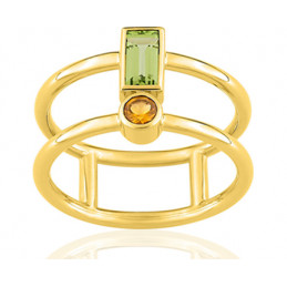 Bague or 18 carats citrine et péridot pour femme