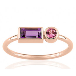 Bague or 18 carats améthyste et tourmaline pour femme