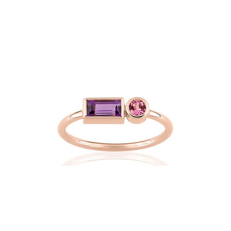 Bague or 18 carats améthyste et tourmaline pour femme