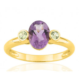 Bague or 18 carats améthyste et péridot pour femme