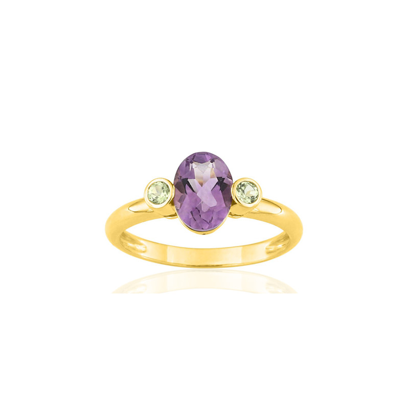 Bague or 18 carats améthyste et péridot pour femme