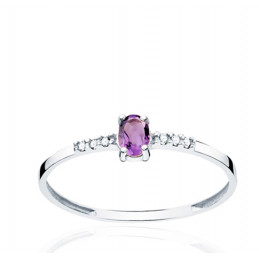 Bague or 18 carats, diamants 0,030 carat et améthyste