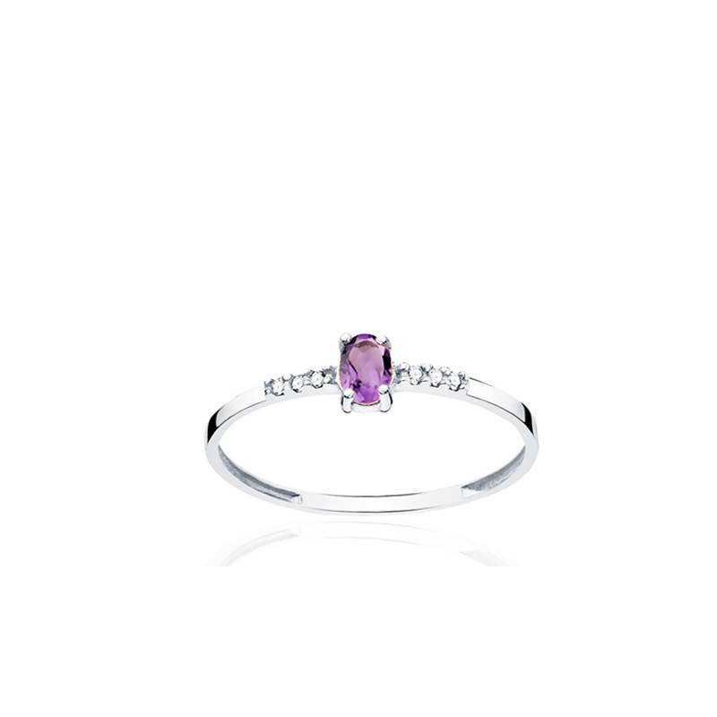 Bague or 18 carats, diamants 0,030 carat et améthyste