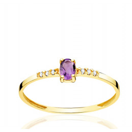 Bague or 18 carats, diamants 0,030 carat et améthyste