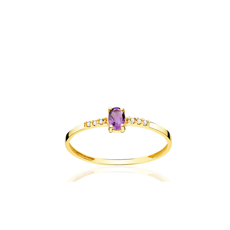 Bague or 18 carats, diamants 0,030 carat et améthyste