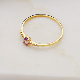 Bague or 18 carats, diamants 0,030 carat et améthyste