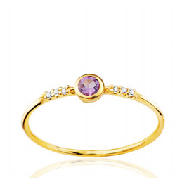 Bague or 18 carats, diamants 0,030 carat et améthyste
