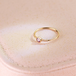 Bague or 18 carats, diamants 0,030 carat et améthyste