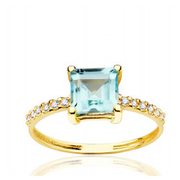 Bague or jaune 18 carats, zirconiums et topaze 6 x 6 mm