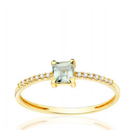 Bague or 18 carats, diamants 0,070 carat et aigue-marine