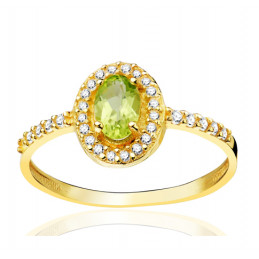 Bague or jaune 18 carats, zirconiums et péridot