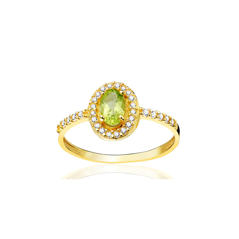 Bague or jaune 18 carats, zirconiums et péridot