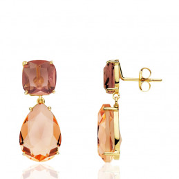 Boucles d'oreilles alexandrite et kuncite et or 18 carats