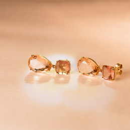 Boucles d'oreilles alexandrite et kuncite et or 18 carats