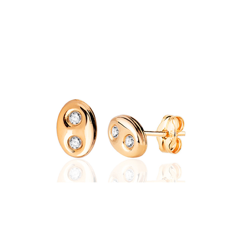 Boucle d'oreille or 18 carats et zirconium "grain de café"