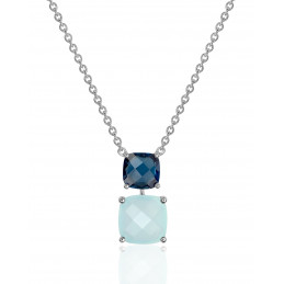 Chaine or blanc 18 carats, topaze "Blue London" et calcédoine verte