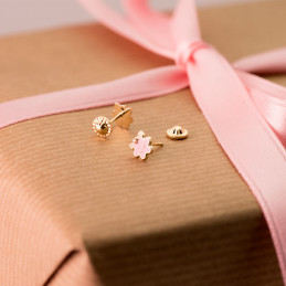 Pendants d'oreilles or jaune 18 carats "fleur" et zirconium