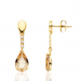 Boucles d'oreilles zirconiums et kuncite et or 18 carats