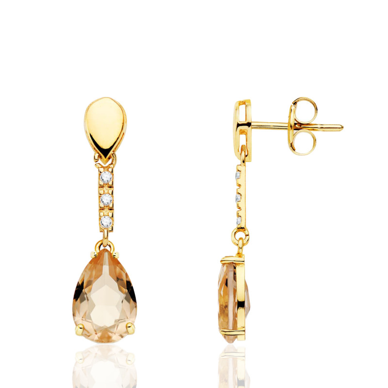 Boucles d'oreilles zirconiums et kuncite et or 18 carats
