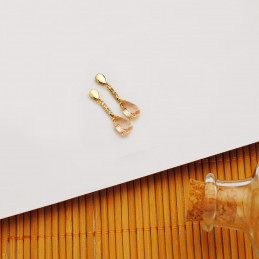 Boucles d'oreilles zirconiums et kuncite et or 18 carats